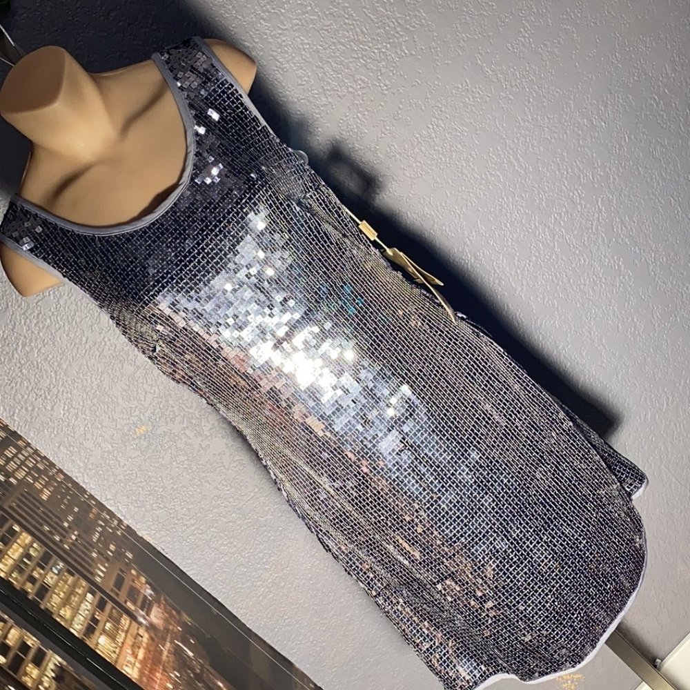 ASPEED - NWT - dress w square silver allover sequins, stretchy - L